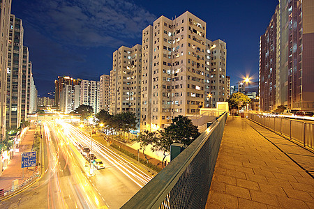现代城市 晚上有高速公路交通 香港州康运动建筑市中心街道旅行戏剧性日落天际蓝色旅游图片