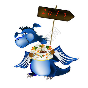 黑暗蓝龙新年是2012年的象征蛋糕饼干微笑沙漠动物礼物食物新年花朵绿色图片