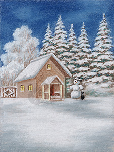 森林和雪人中的房子图片