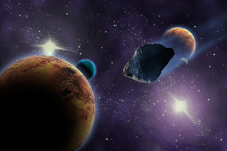 宇宙中行星上小行星攻击宇宙中的行星 摘要i天空气氛小说轨道卫星地球天文学彗星碰撞世界图片