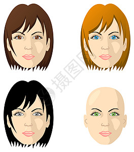 妇女的脸脸 不同颜色的眼睛和头发女性面孔女孩插图图片