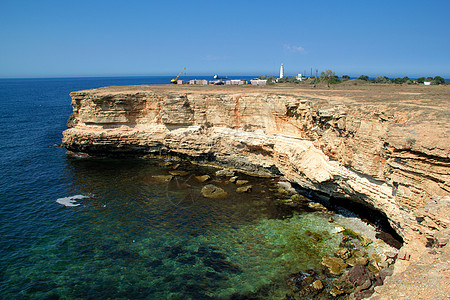 落岩悬崖 黑海海岸编队冲浪蓝色石头灯塔海岸线风景地平线石灰石海湾图片