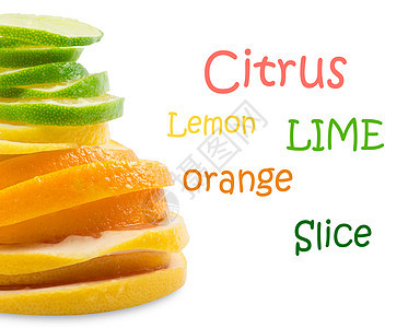 柑橘片食物水果圆形柠檬绿色热带饮食小吃橙子黄色图片