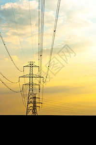 日落电线金属天空力量发电厂太阳发电机红色工业电压橙子图片