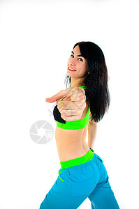 年轻女教练员运动女性舞蹈女士运动员喜悦重量乐趣训练微笑图片
