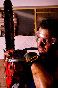 男性机械技工维修车库店铺工作套装工程师蓝色齿轮工具链锯图片