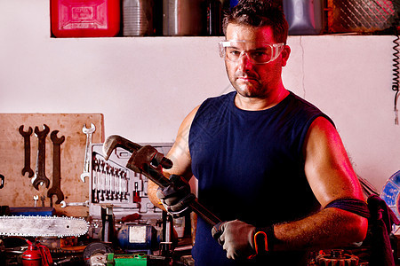 男性机械技工齿轮风镜套装润滑脂商业蓝色车库男人维修服务图片