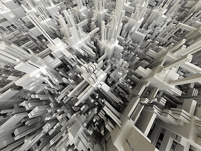 3d抽象现代结构团体城市插图金属反射商业景观建筑天空蓝色图片
