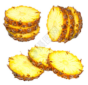 三片阿纳切片 以白色背景隔离 有光发异国松树水果甜点饮食菠萝食物热带黄色肉质图片