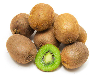 在白色背景上被切片和整个 kiwi 孤立异国情调作品饮食营养棕色食物水果热带奇异果图片