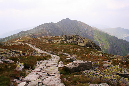 山中飘荡旅游成功远足岩石石头风景顶峰爬坡海拔登山者图片