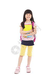 满满的亚裔小女孩站着 拿着书本图片
