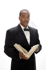 非裔美国传道者布道黑色牧师领带套装圣经手势男人部长白色领结图片
