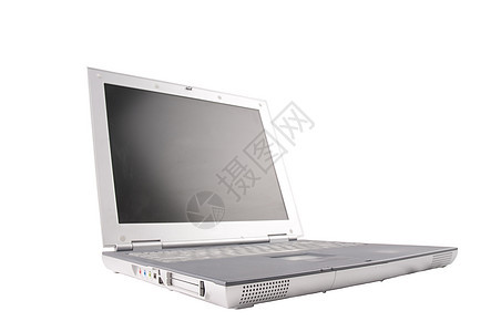 孤立的膝上型键盘电脑鼠标垫白色扬声器灰色屏幕合页背景图片