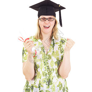 女毕业生快乐毕业典礼学生学习证书帽子学期脑力科学智力女性图片