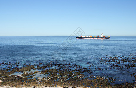 海上集装箱船舶海景海岸线血管地平线货物贸易商品蓝色支撑货运图片