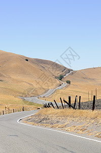 长途公路丘陵谈判栅栏国家树木曲线汽车背景图片