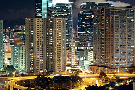 香港夜景晚上在市中心的香港公共汽车速度旅游景观汽车场景旅行建筑夜景运输背景