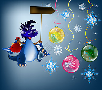 黑暗蓝龙新年是2012年的象征童话动物新年礼物数据空气假期雪花孩子们气泡图片