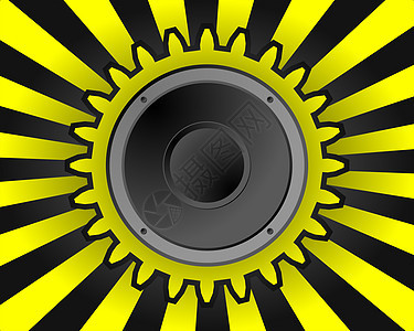 议长俱乐部派对插图黄色射线喇叭音乐传单黑色齿轮背景图片