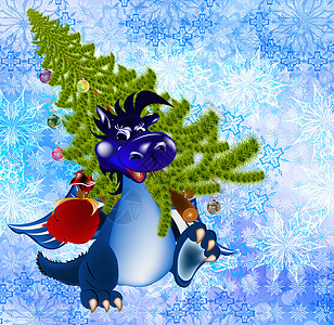 黑暗蓝龙新年是2012年的象征白色快乐动物假期魔法幸福数据雪花童话新年图片