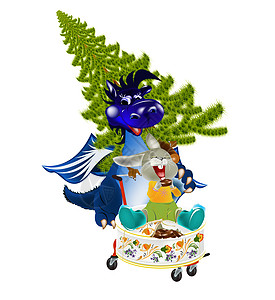 黑暗蓝龙新年是2012年的象征装饰品蓝色馅饼货物大车手推车魔法数据团体花朵图片