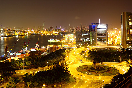 上海日出城市之夜戏剧性天空运输城市交通地标场景货物天际速度背景