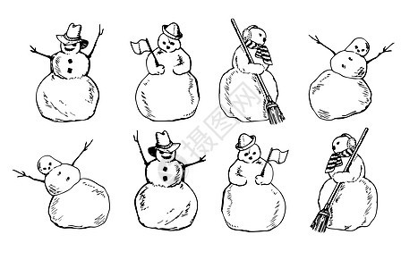 卡通雪人运动乐趣滑雪板季节性滑冰滑雪礼物假期插图背景图片