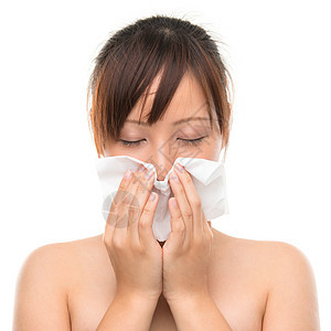 流感或感冒 - 打喷嚏的女人生病吹鼻涕图片