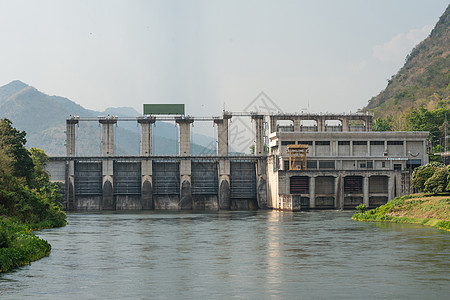 泰国有金属水门的中型大坝中型大坝洪水数字流动技术建造工程弹幕蓝色控制活力图片