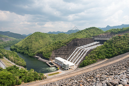 泰国大型水力电力大坝旅游水库地标建筑学车站岩石力量活力植物发电机图片