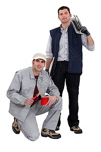 一群商务人士用工具装模作样机器交易合作就业帽子钳工刀具同事职业画笔图片