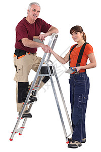 同事握手人士伙伴梯子老板零售商协议合作工具吊带裤问候语图片