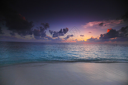 海滩日落蓝色太阳反射海洋冲浪地平线阳光橙子海岸金子图片