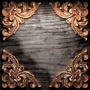木柴上的金首饰盘子艺术青铜药片木材墙纸铭牌金属橡木风格图片