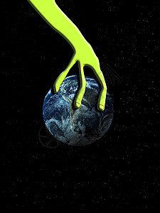 世界的异形手臂抓起世界宇宙圆圈推翻天空概念地球统治全球外星人星星背景图片