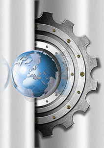 金属齿轮和全球工业模版图片