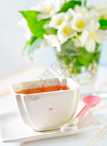 含柠檬的茉丽茶早餐花瓣饮料时间香气厨房草本植物杯子英语食物图片