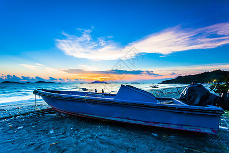 香港海滨的日落地平线海岸海洋蓝色反射海景场景风景石头支撑图片