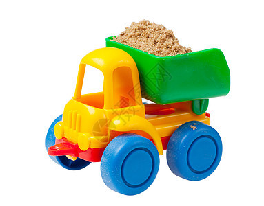 多彩多彩的玩具卡车货车货运童年市场汽车车辆土地塑料蓝色车轮图片