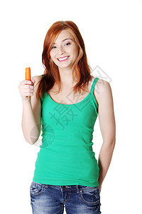 月亮女孩拿着胡萝卜美丽蔬菜营养卫生快乐女性饮食微笑小吃食物图片