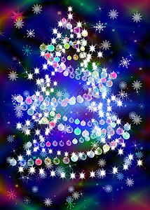 新年欢庆的毛皮树和园林蓝色星星青色白色雪花假期花环幸福背景图片