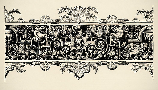 Arabesque 复兴 16世纪的雕刻插图墙纸藏书白色卡片床单框架艺术图片