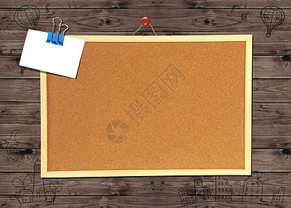 木壁上的cork公告牌别针木板软垫软木褪色教育木头夹子框架记事本图片