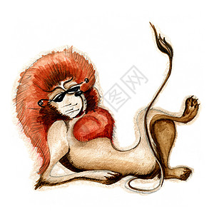 利用白色背景绘制小婴儿乐趣夹子创造力红色画笔狮子孩子尾巴动物插图图片