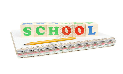 学校概念砖块绿色教育英语物品学习铅笔红色立方体孩子图片