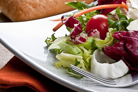沙拉餐厅营养学饮食草药萝卜莴苣长叶叶子火箭菊苣高清图片