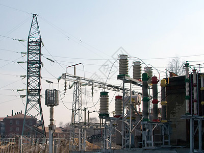 电力塔危险工程金属电缆燃料蓝色水平技术车站框架图片