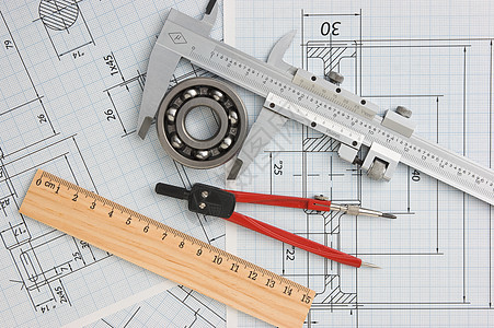 工具 工具和机制的详细详细信息工程轴承图纸乐器齿轮塞子枕头统治者卡尺技术背景图片