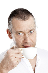 有咖啡的男人男性微笑生活闲暇饮料杯子眼睛身体图片